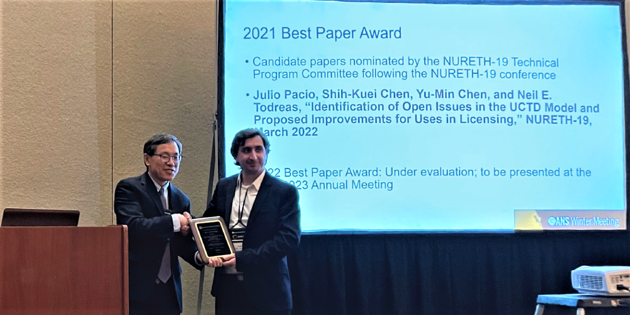 SCK CEN - Julio Pacio - Price American Nuclear Society - Best Paper Award (2022)